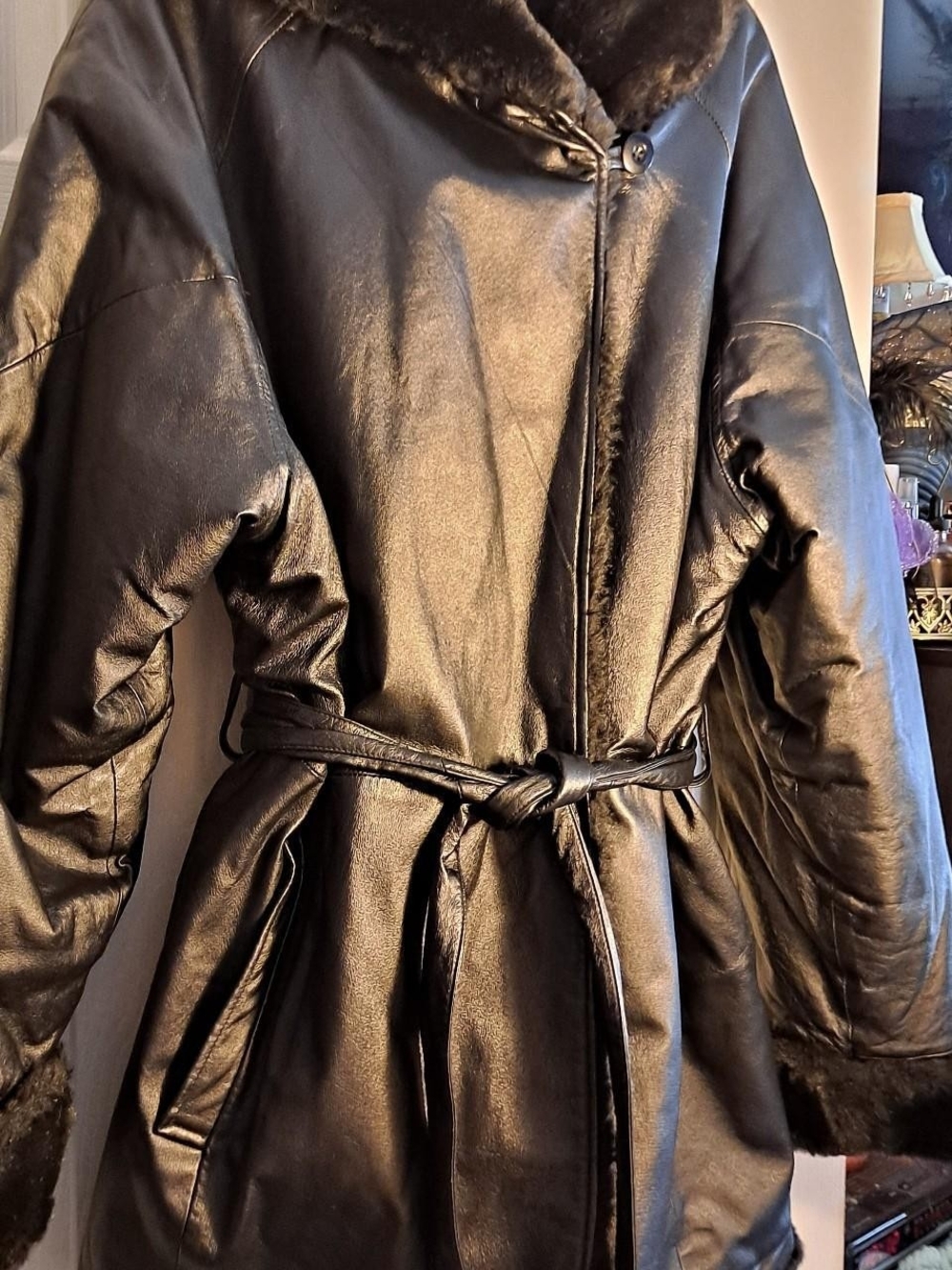 Wilsons Leather Genuine Leather Faux Fur Lined Belted Coat with Hood 2x